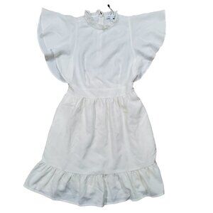 Express x LadyGang Ruffle Neck Flutter Sleeve Dress Womens 0 White Chic Feminine